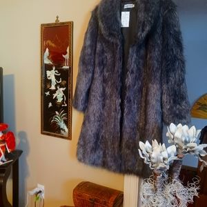 Luxury Smokey Faux Fox Fur Full Length Coat